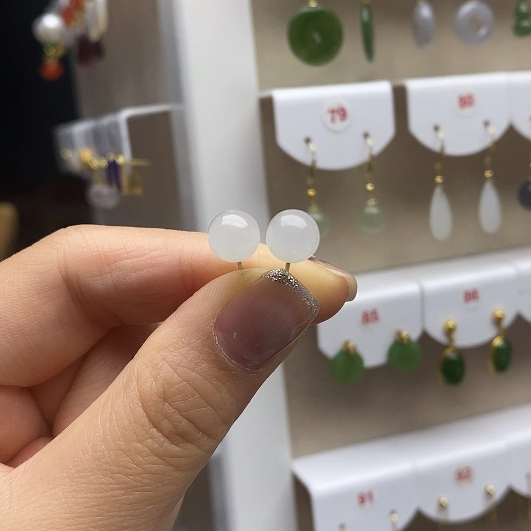 和田玉银S925镶嵌耳饰
