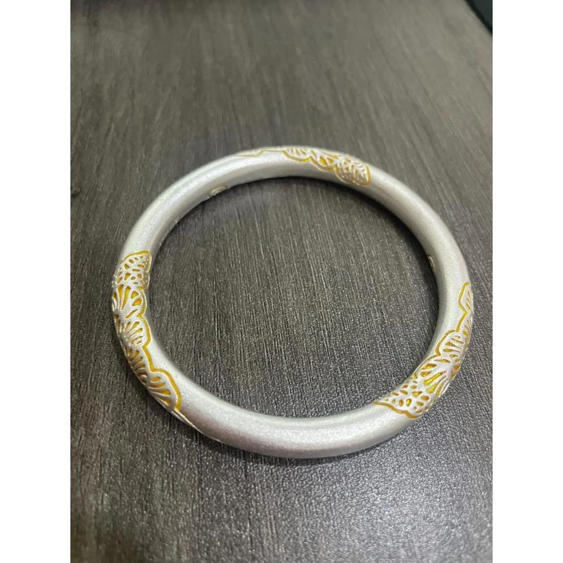 足银手镯 足银手镯 足银手镯 B117足银国风描金梦蝶手镯59