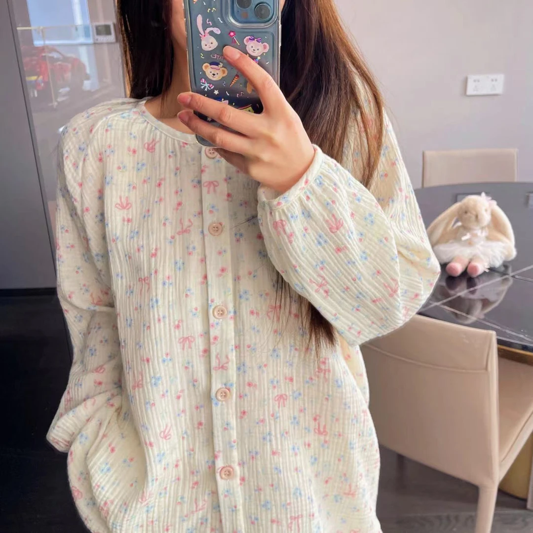 禾昊家【双层纱】纯棉睡衣春季家居服女透气春夏薄款2025甜美全棉