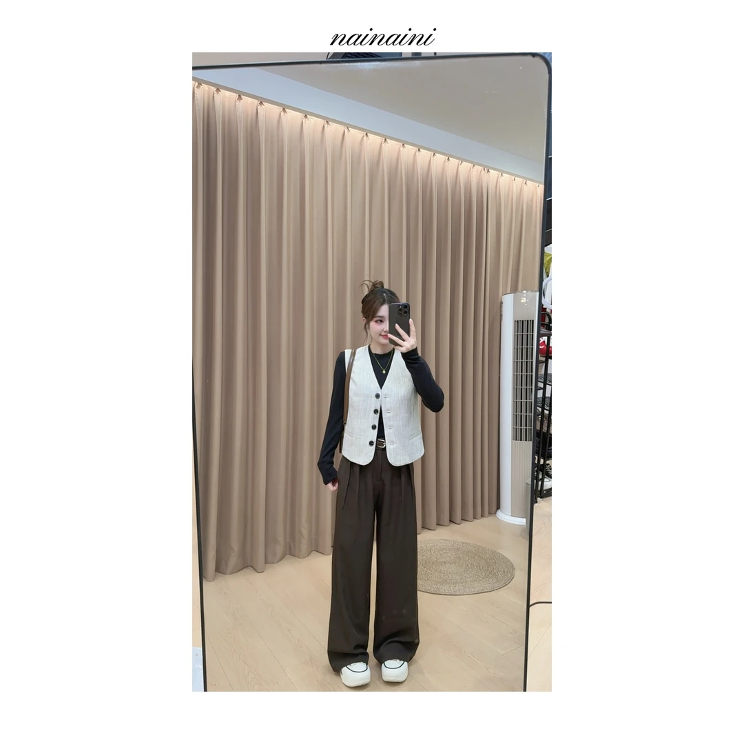 奈奈妮【诺丁山爵士】窄版直筒西裤女2025秋季新款显瘦时尚百搭7183