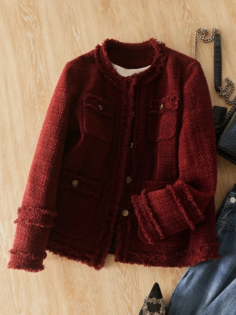 秋冬短款红色女装毛呢外套时尚小香风保暖厚款夏季4-030