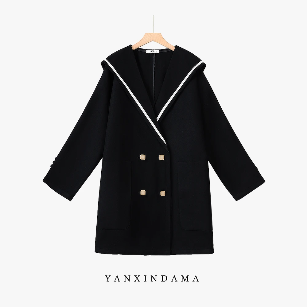 大码女装300斤胖MM时尚休闲百搭海军领宽松毛呢外套61499