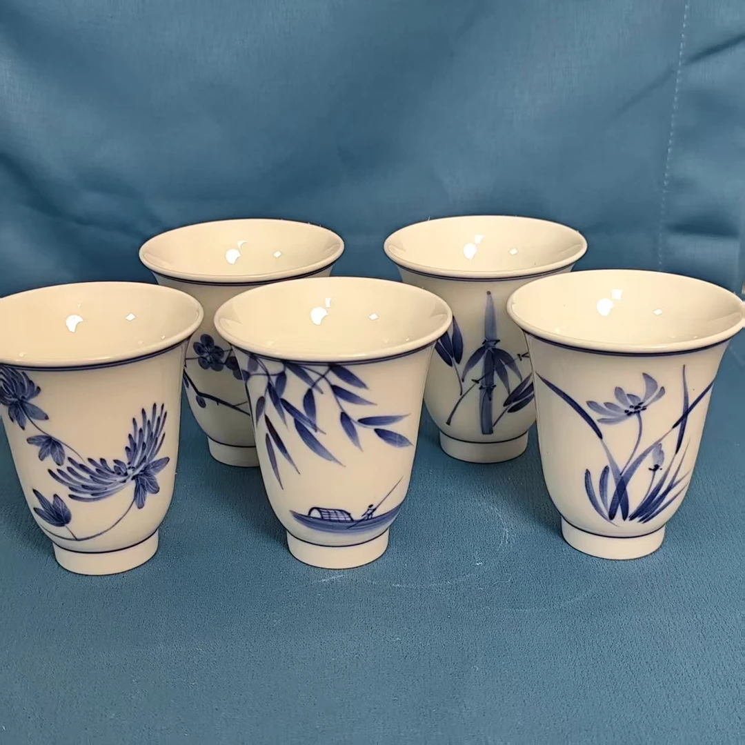 景德镇陶瓷青花花鸟五杯套组FG11506