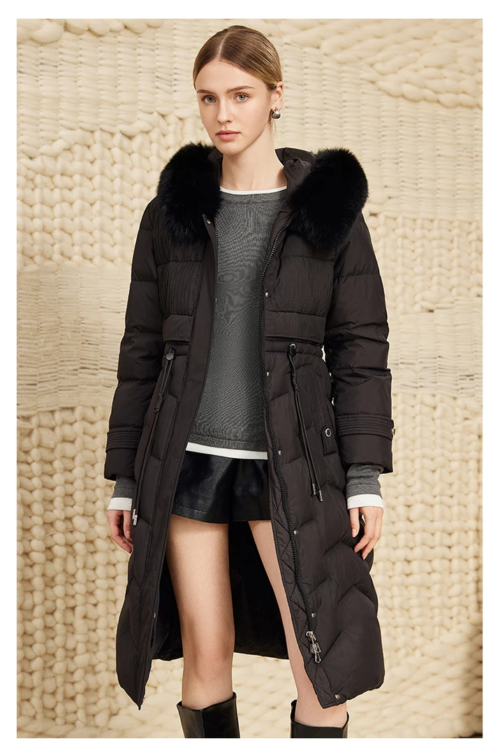 【可脱卸狐狸毛】冬季防风连帽羽绒风衣女式羽绒服PMCD54419091