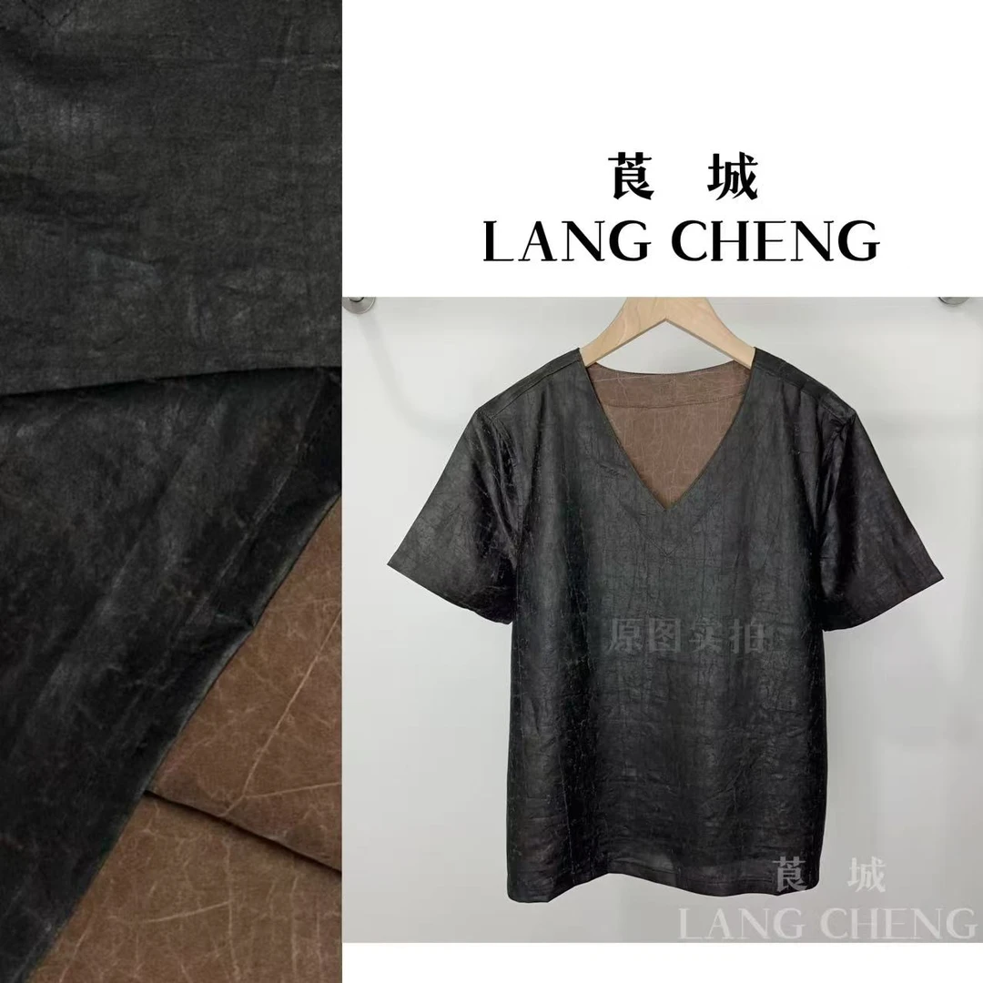 S2950丹墨 高品质油皮老料夏款龟纹黑龟夏款舒适减龄女款上衣