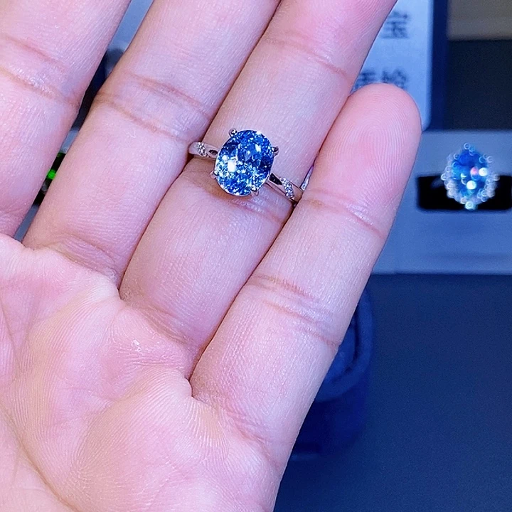 戒圈海蓝宝石银S925镶嵌