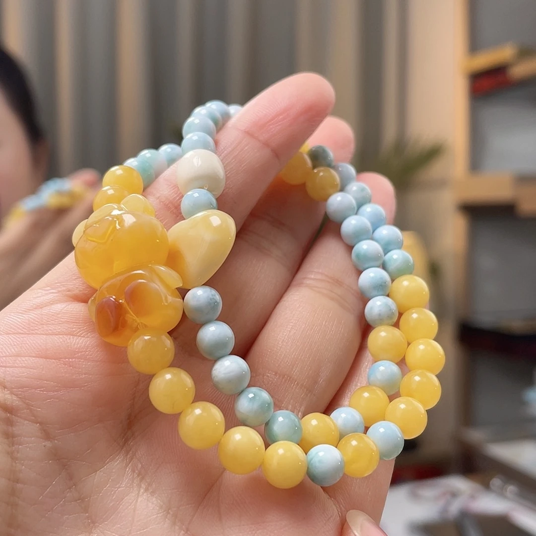 琥珀裸石未镶嵌蜜蜡手链