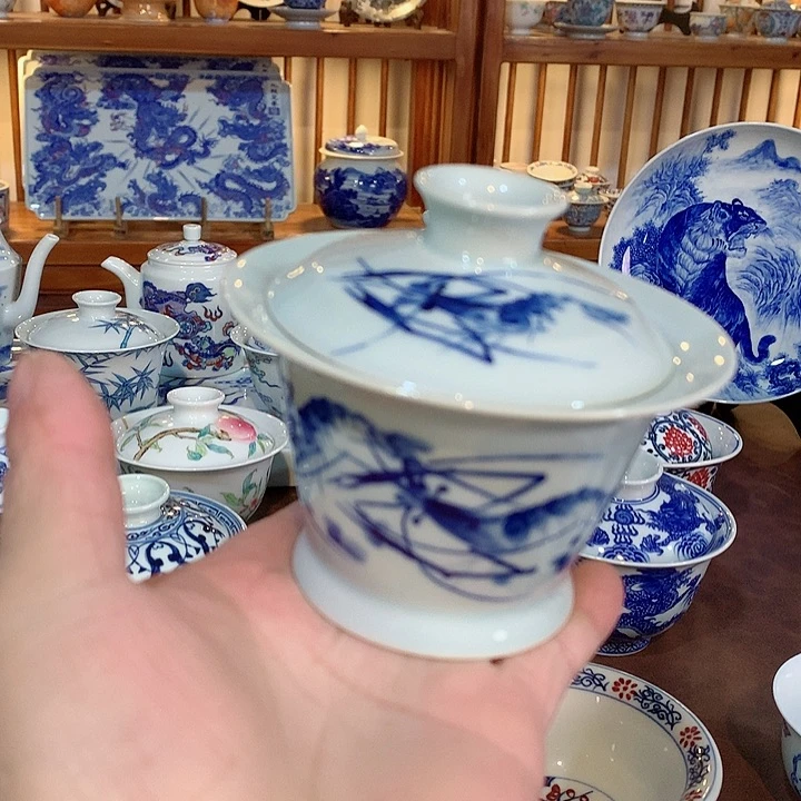 錡镇堂手工手绘盖碗