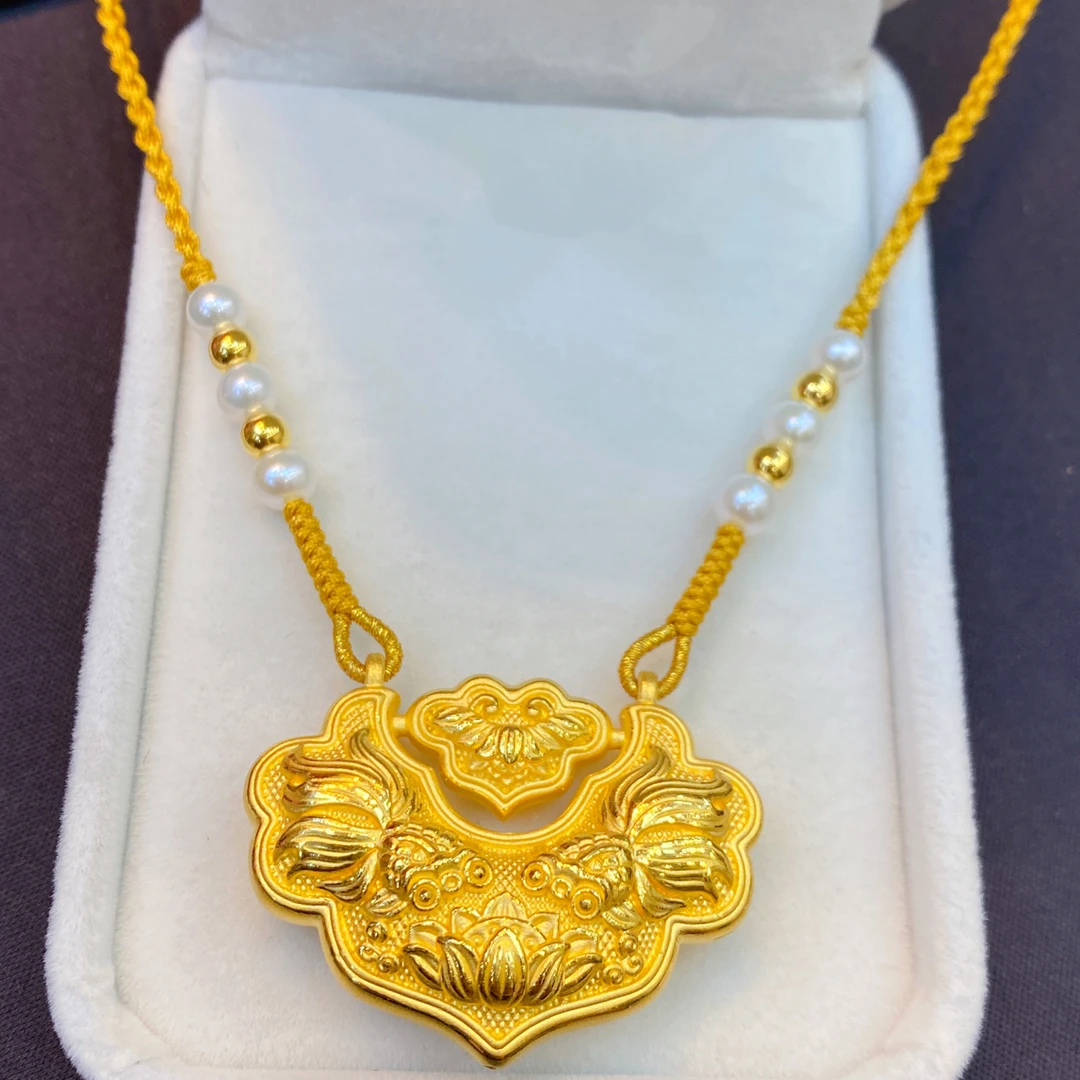 足金999双鱼锦鲤锁编织项链（锁直径39.2mm）