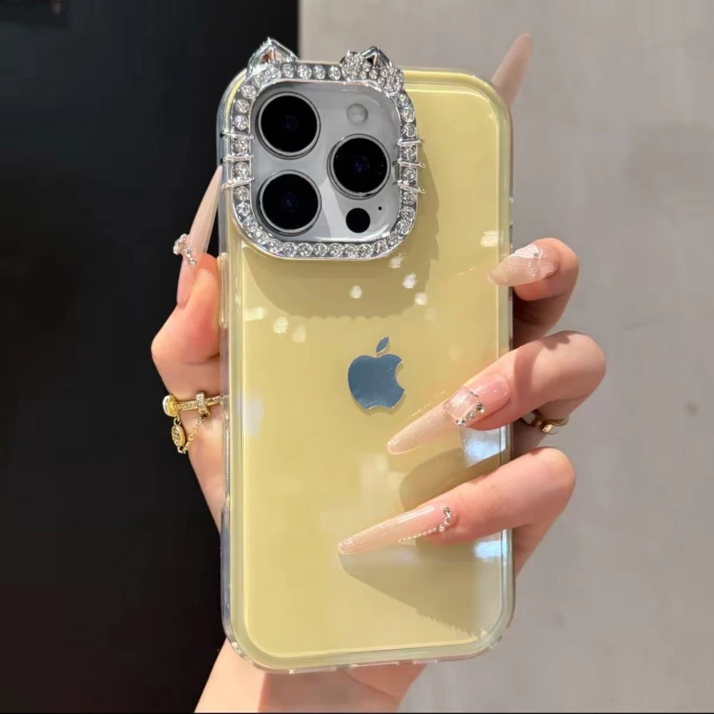 闪钻镜头果冻纯色苹果16promax手机壳新款iPhone15轻奢14时尚13女