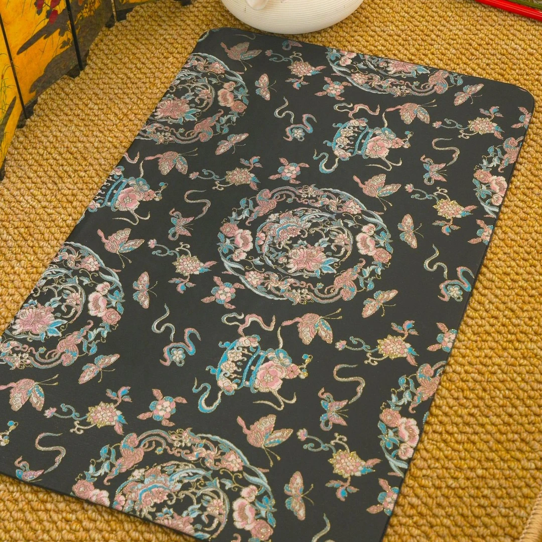 CX231 博古花 手工轻奢 织锦缎长方形 高档茶席 中式国风茶壶杯垫