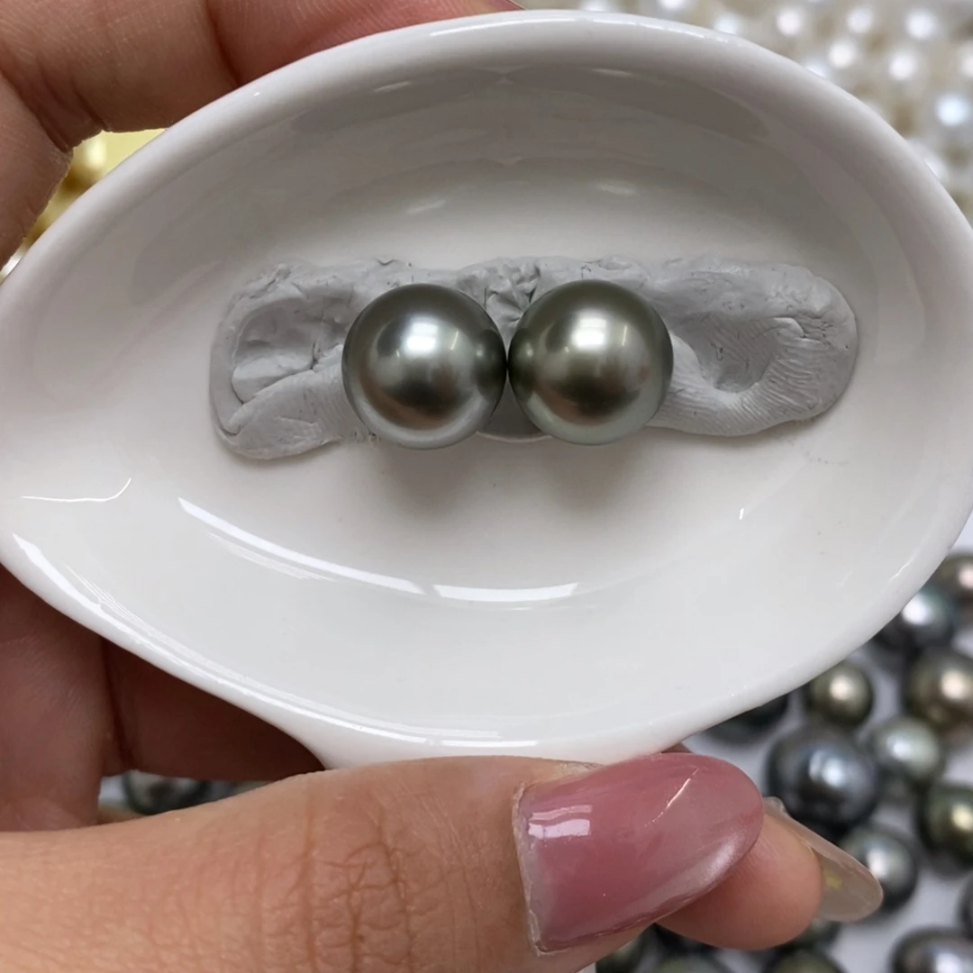 未镶嵌裸珠海水珍珠11.7，11.8，灰绿，近圆