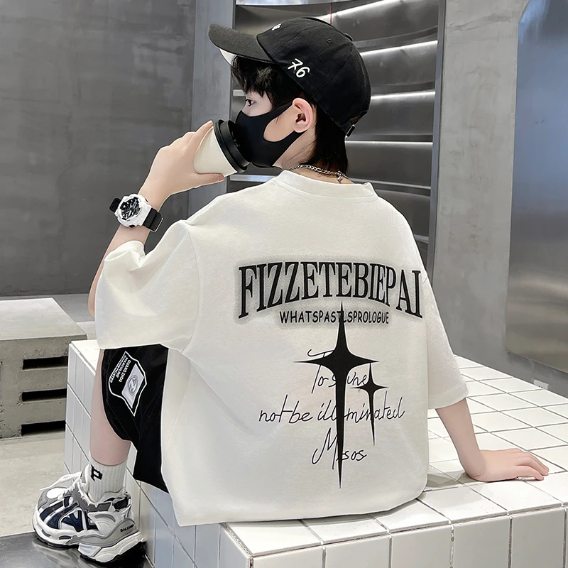 男童夏装短袖t恤2025新款中大童夏季休闲男孩薄款儿童帅气上衣潮T