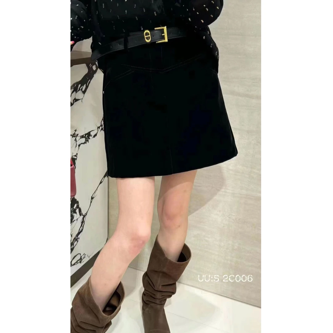 KIKI严选：268820-YER家欧洲站南油秋冬新款牛仔A字半身丝绒短裙