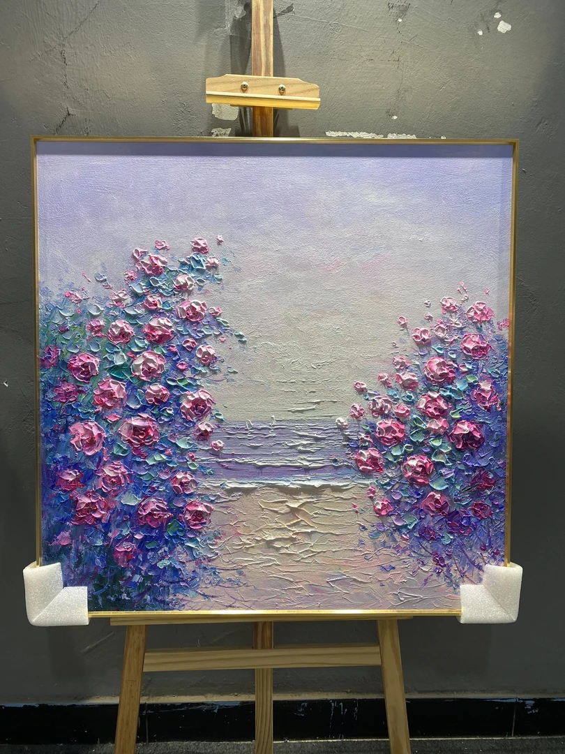 【海边玫瑰】纯手绘油画厚油肌理60*80挂画电表箱  餐厅