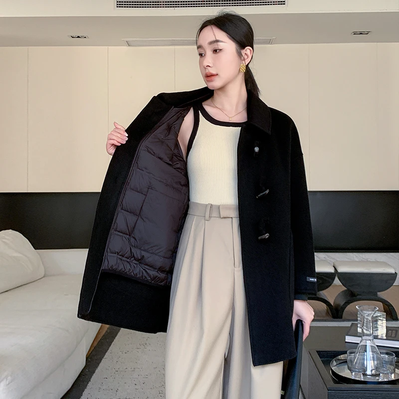 2319双面羊毛大衣休闲冬长款带内胆呢子外套