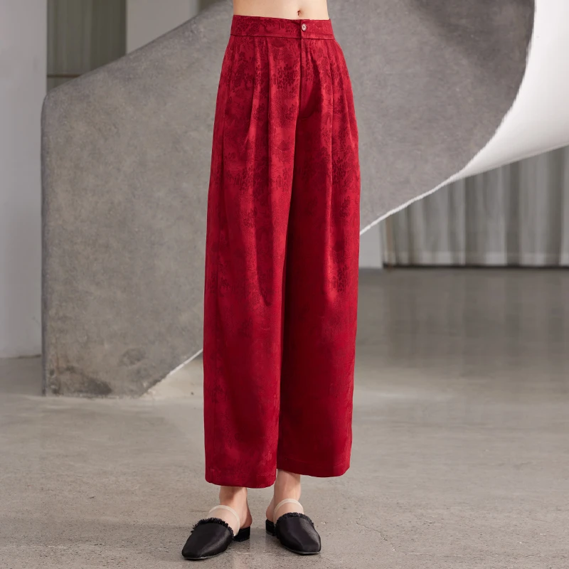 界内界外新中式醋酸缎提花宽松休闲裤百搭中国风九分垮裤J42K547