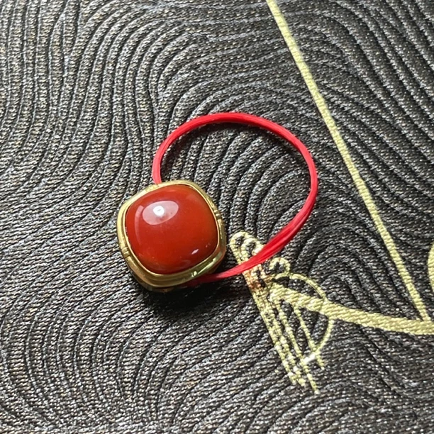 原矿南红柿子红背云18k金镶嵌