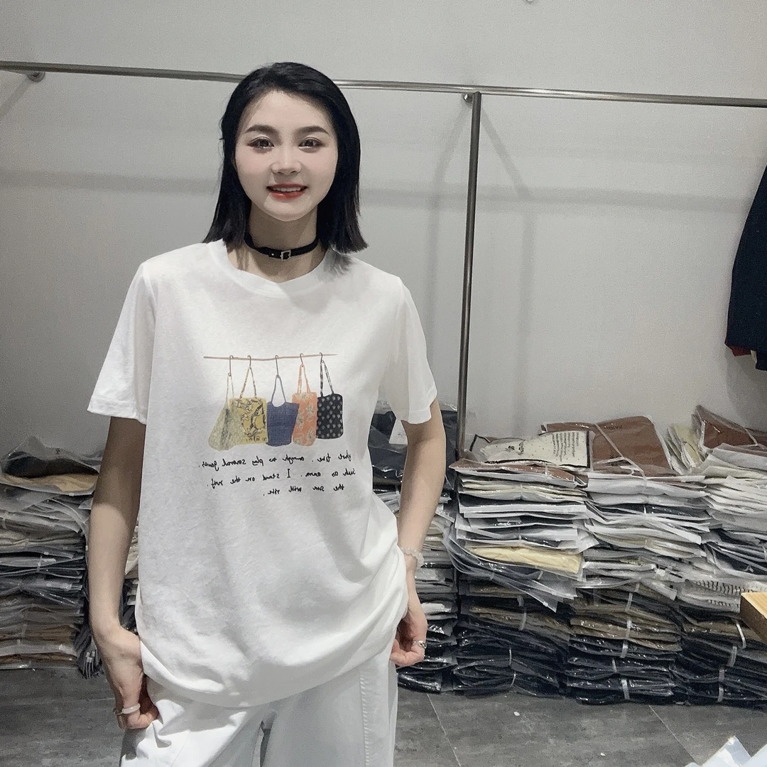 LMM 8571 圆领印花短袖T恤女懒人棉宽松时尚百搭上衣潮