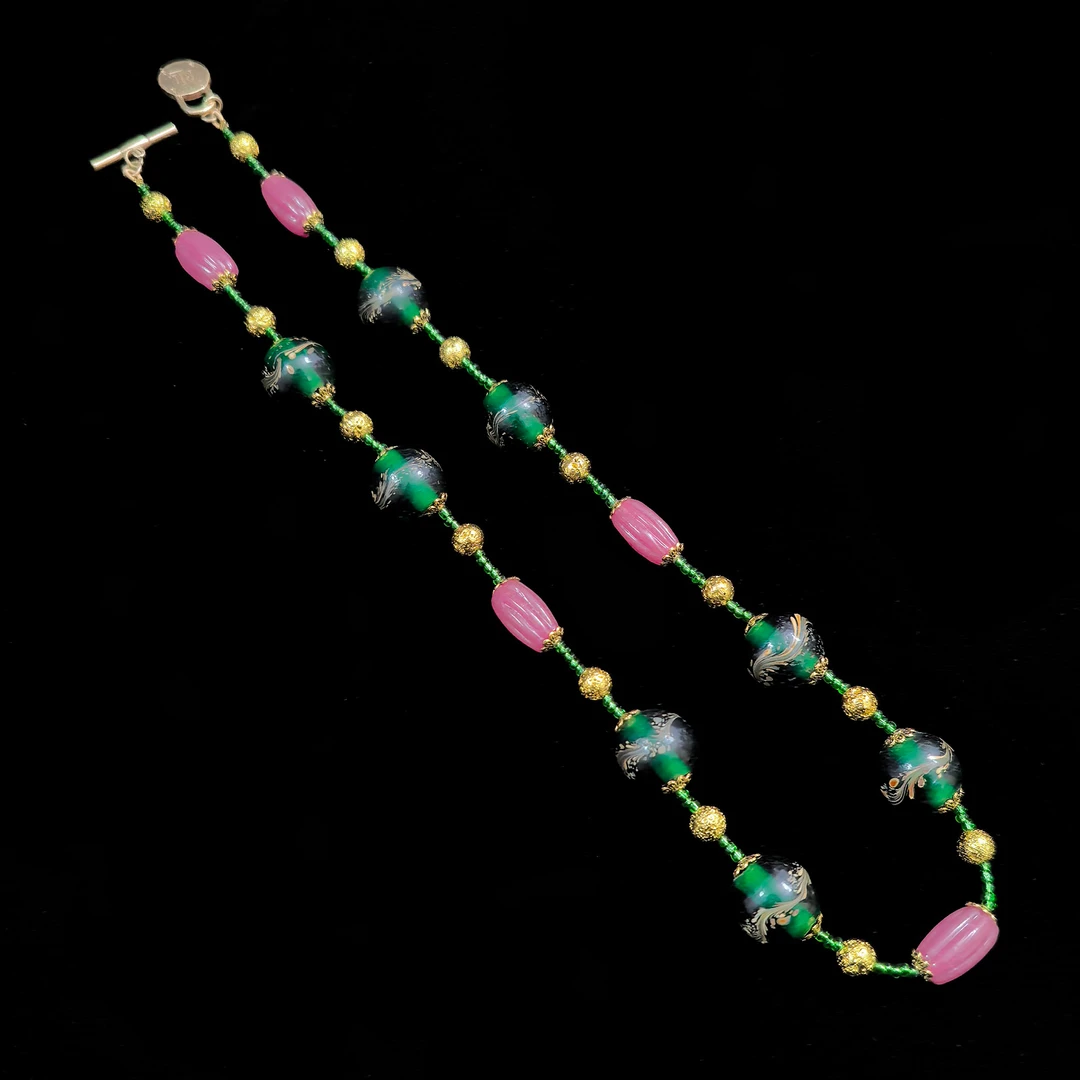 合金合成锆石项链 女士项链 Lanshe阑舍配饰·女士绿粉色项链