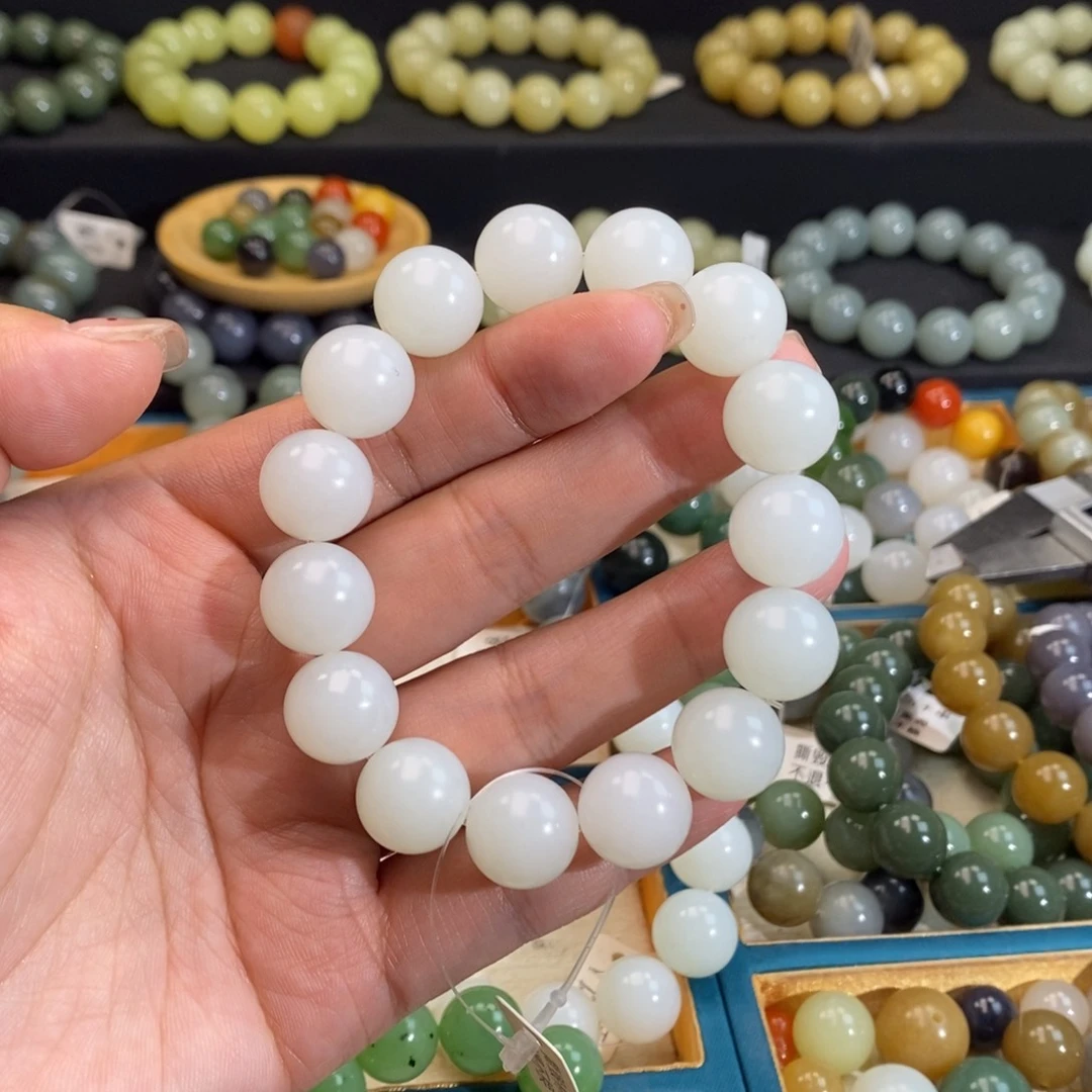 和田玉手链 14MM未镶嵌且末白