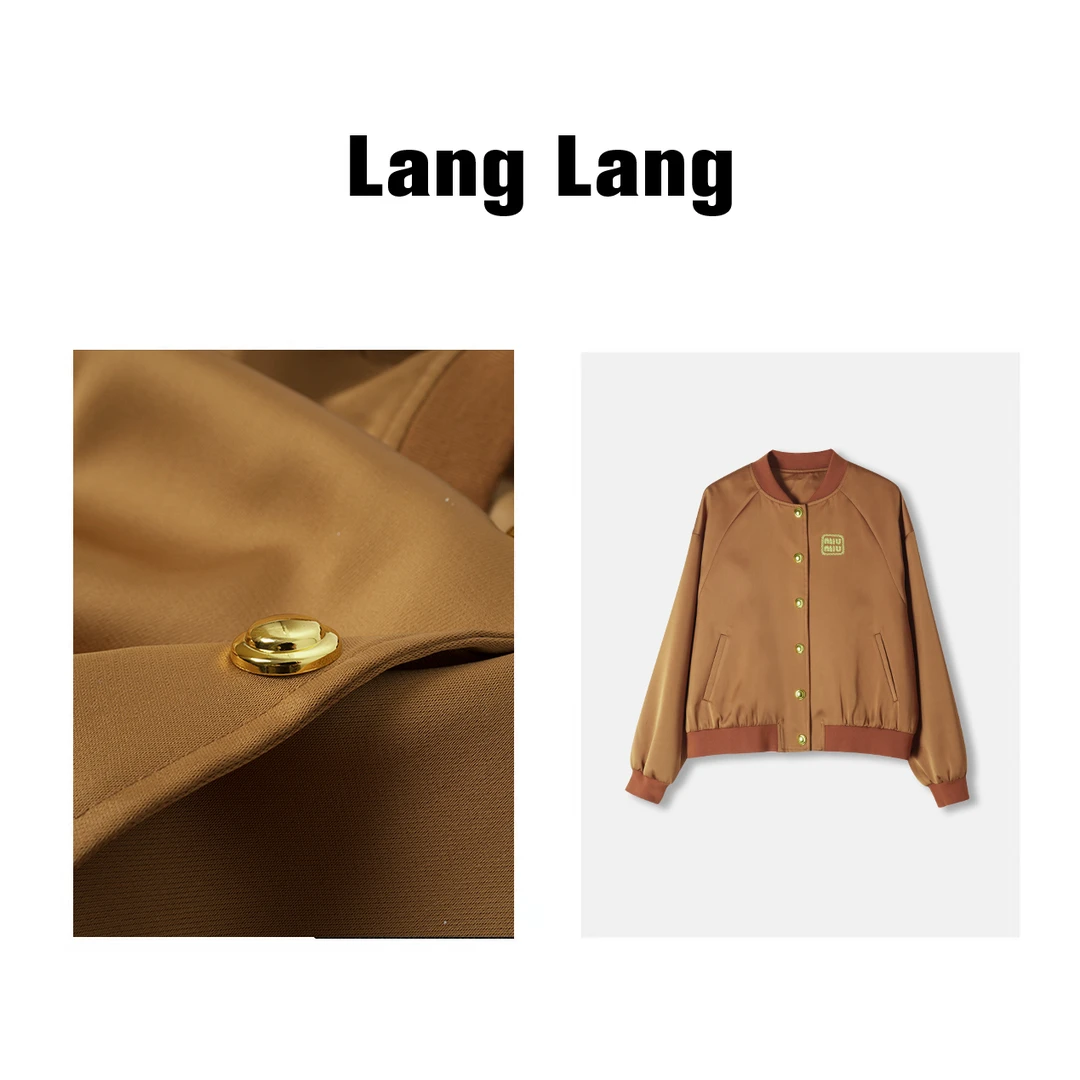 Lang&【烁金】纯色简约气质百搭时尚单排扣夹克外套女