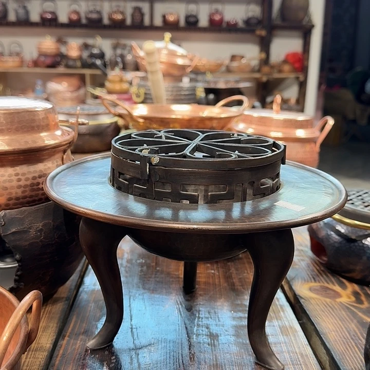 清***夏紫铜手工制作三足炭炉