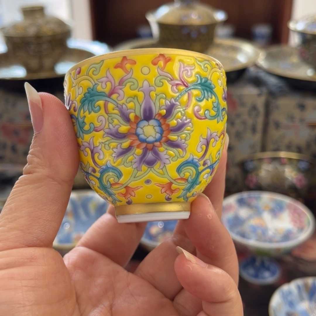 全手工全手绘珐琅彩杯