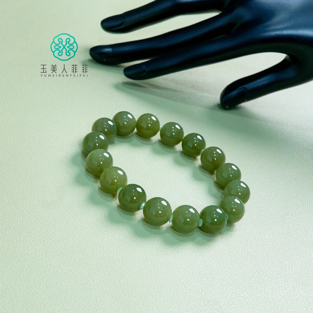 菲菲珠宝好*和田玉单圈圆珠约12mm手串