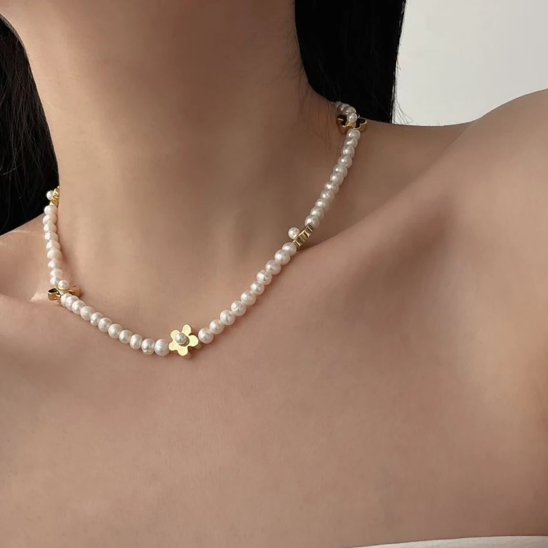 铜项链 新款繁绮花小米珠天然项链小众设计高级感气质简约锁骨链