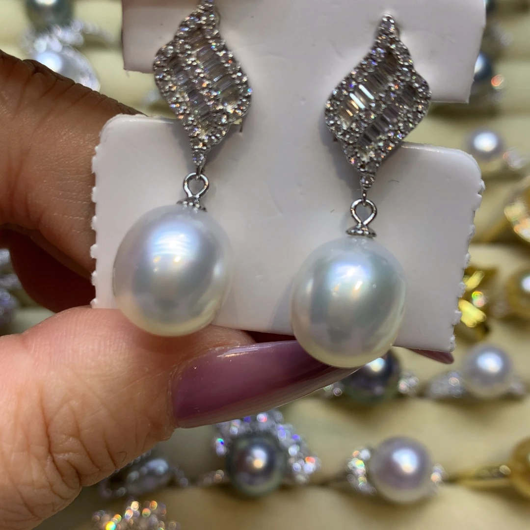 银S925镶嵌耳饰海水珍珠