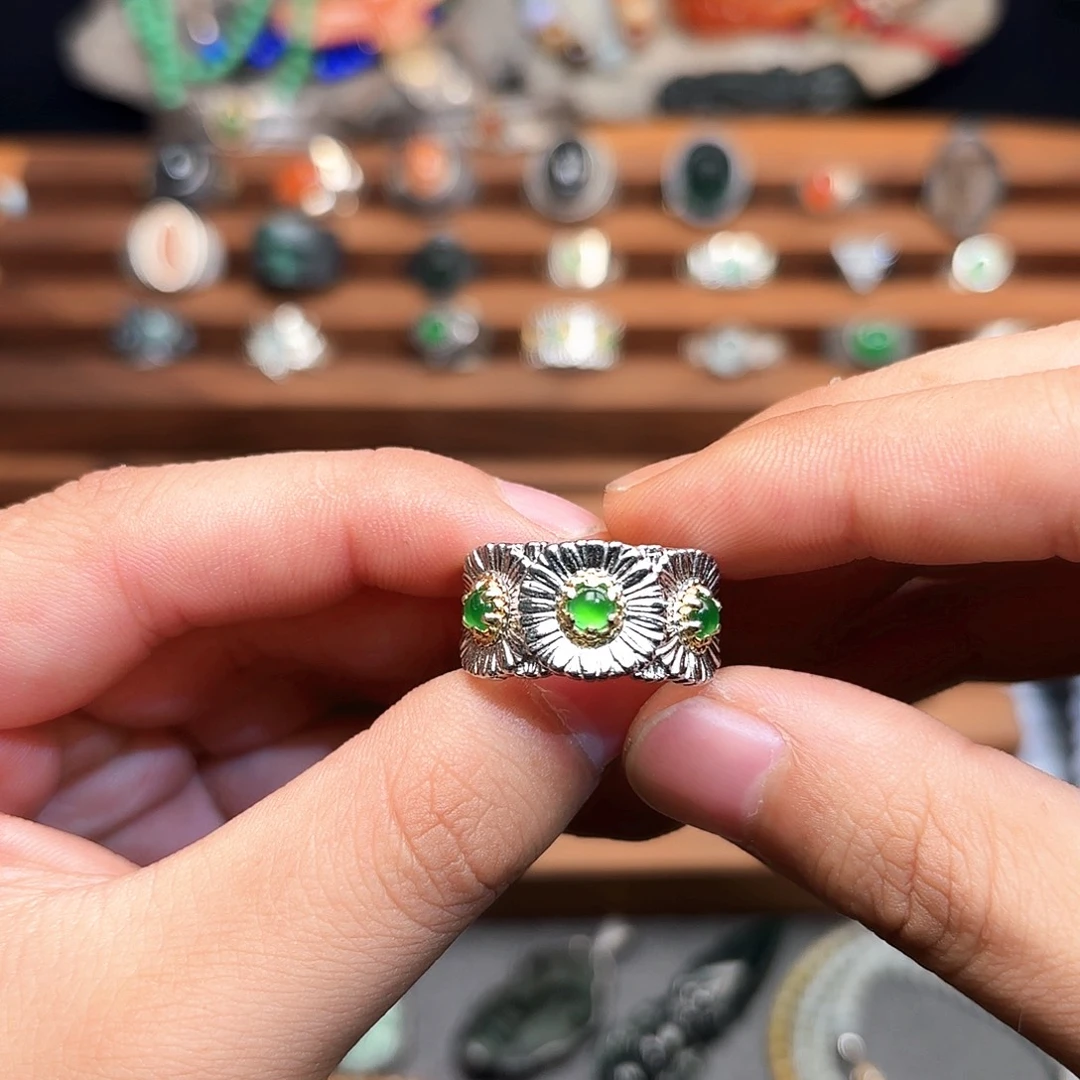 H***n翡翠银S925镶嵌戒指