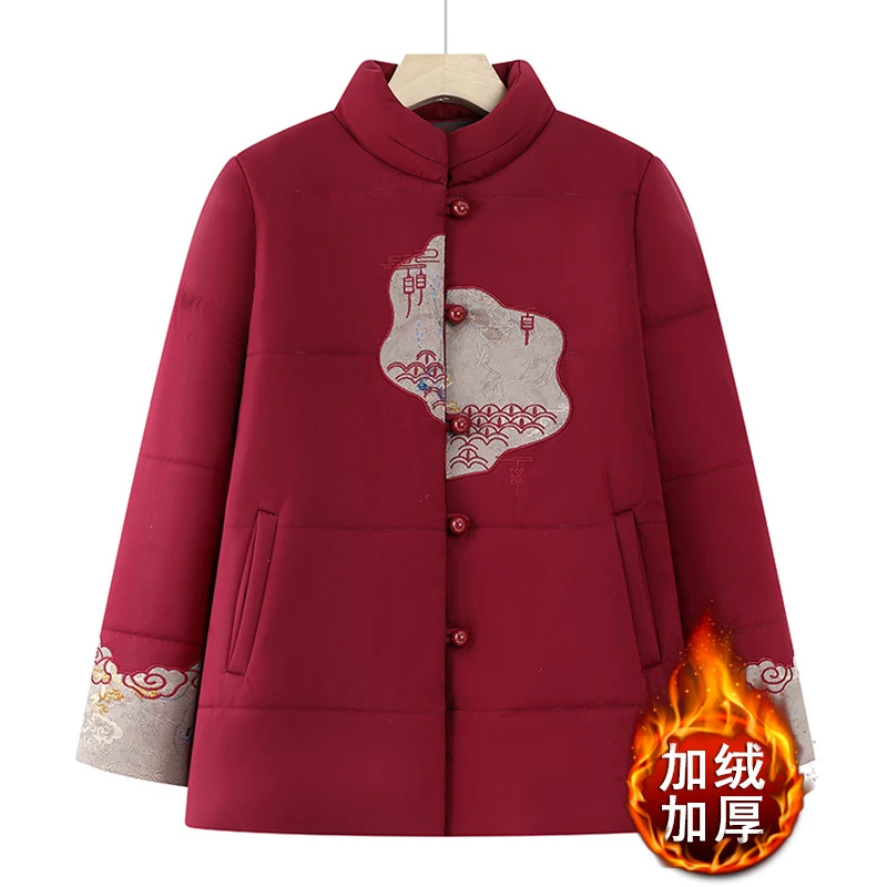 中老年人女装奶奶冬季棉服6070棉袄妈妈冬季喜庆加绒加厚棉衣新款