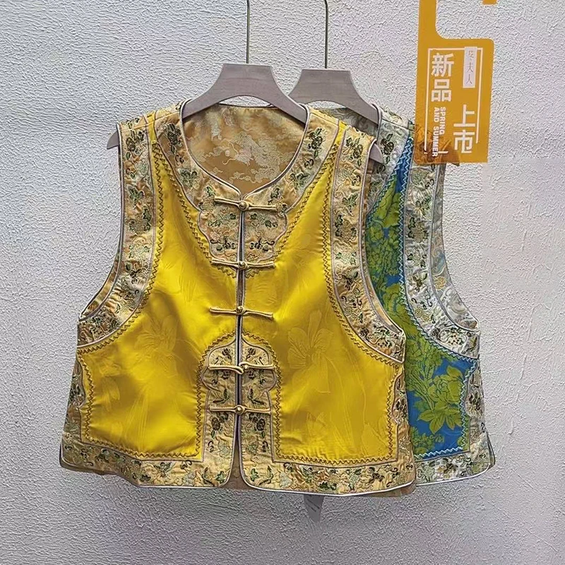 新中式国风圆领盘扣洋气气质时尚双面穿刺绣上衣马甲340