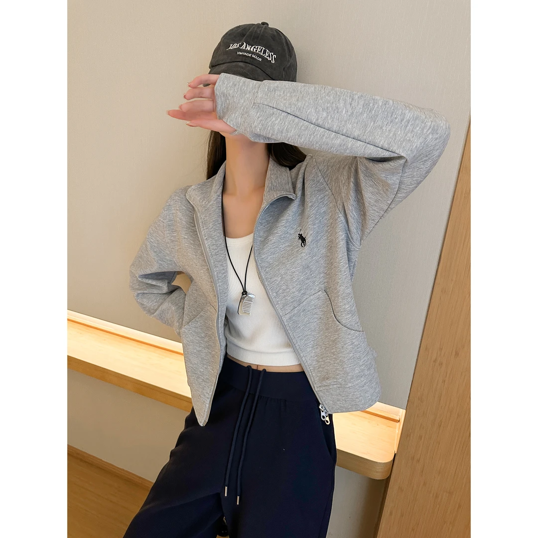动感少女小马标立领拉链卫衣外套女2025春季新款宽松百搭开衫上衣