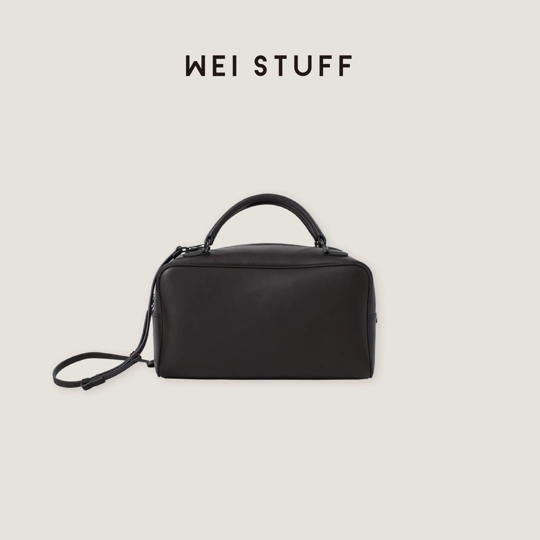 WEI STUFF鎏光春季咖色真皮小众通勤法式气质百搭单肩包 9046.