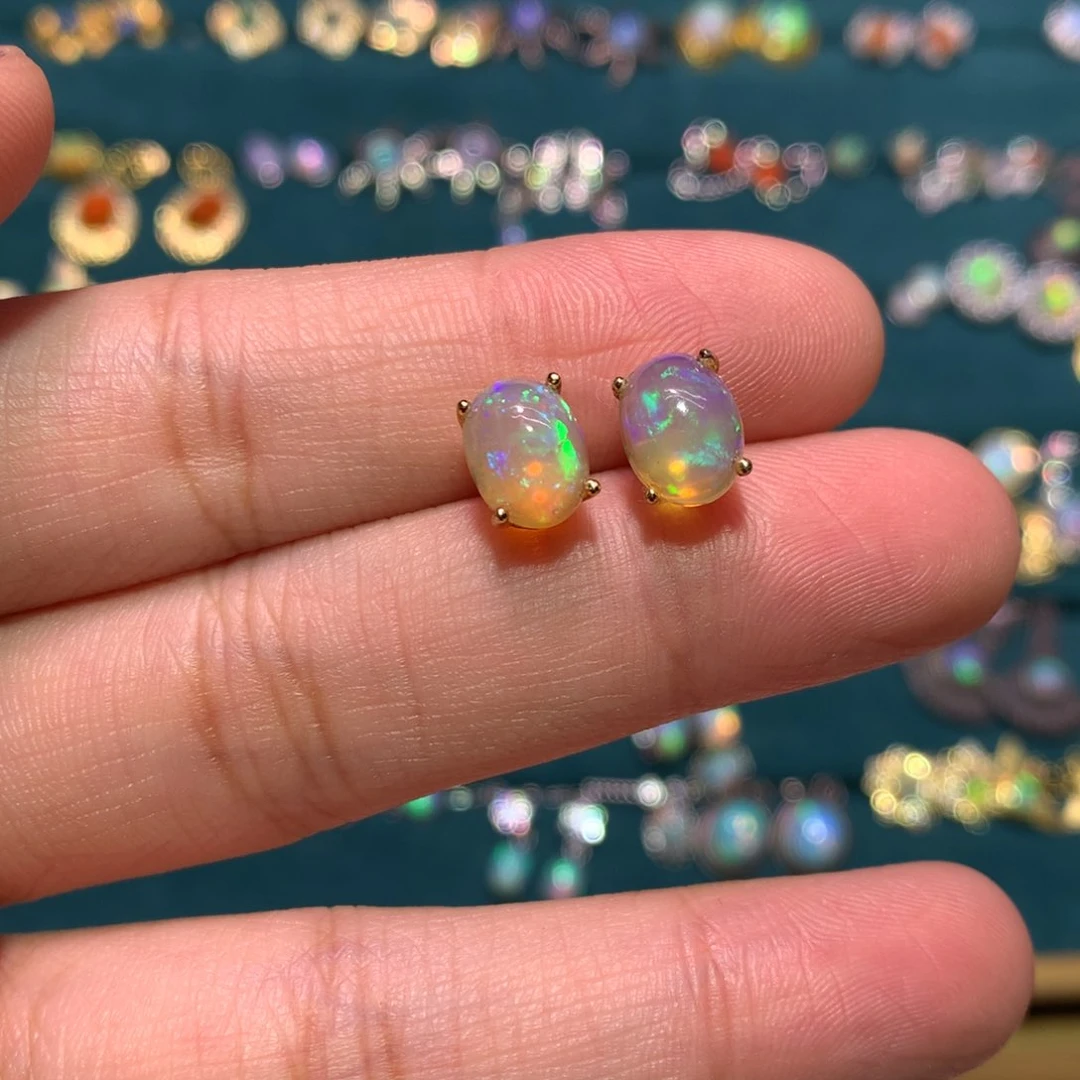 银S925镀金镶嵌欧泊耳钉