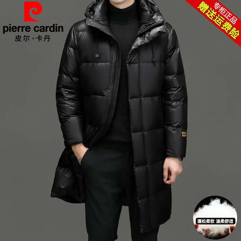 皮尔卡丹男士中长款羽绒服冬季新款时尚连帽羽绒保暖加厚外套男潮