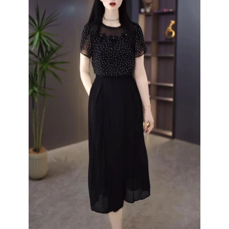 【连衣裙】2025夏季新款气质时尚洋气波点收腰显瘦短袖连衣裙