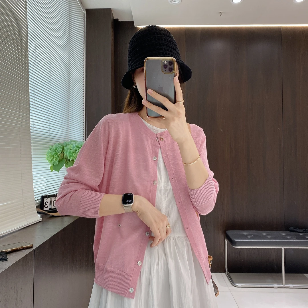 IMFLY金小金自制女装 针织开衫DYW9036欧若风春装圆领打底短外套