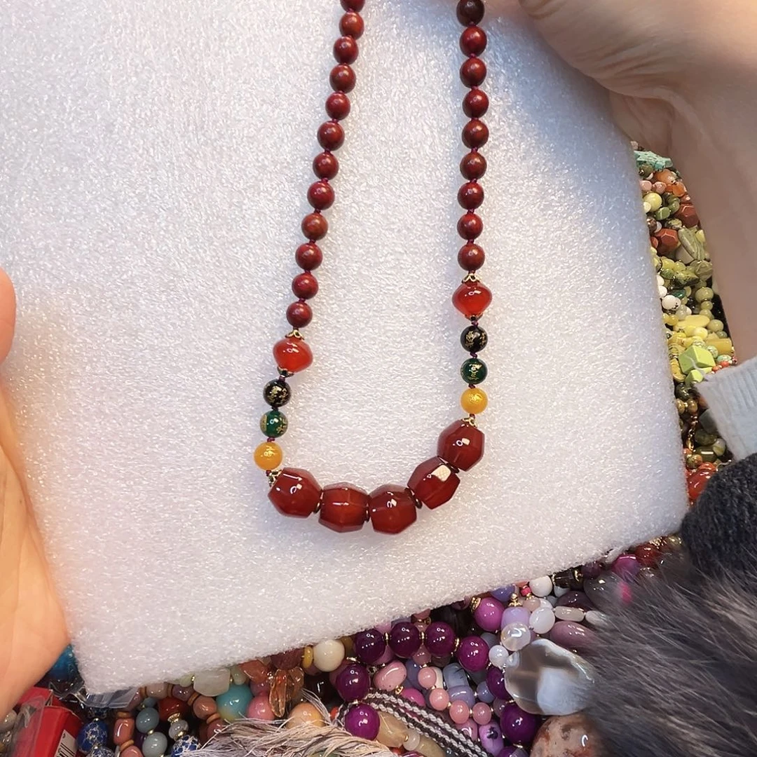 玛瑙/玉髓未镶嵌颈饰玛瑙加松石长45