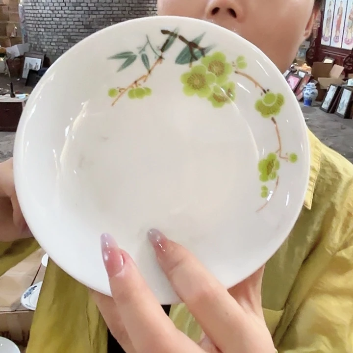 摆件景德镇高温陶瓷绿梅壶承