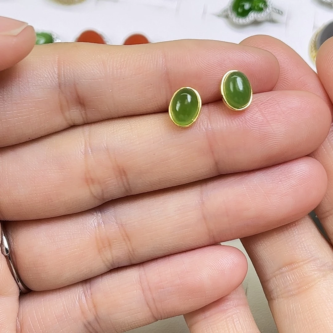 和田玉银S925镶嵌耳饰