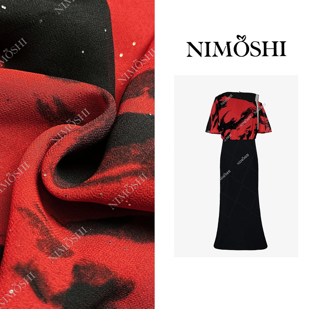NIMOSHI【倩倩】复古国风不规则设计撞色晕染气质显瘦连衣裙Q2219