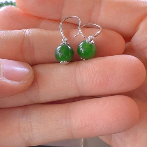 和田玉未镶嵌耳饰和田玉碧玉卡8辣阳绿S925银镶嵌