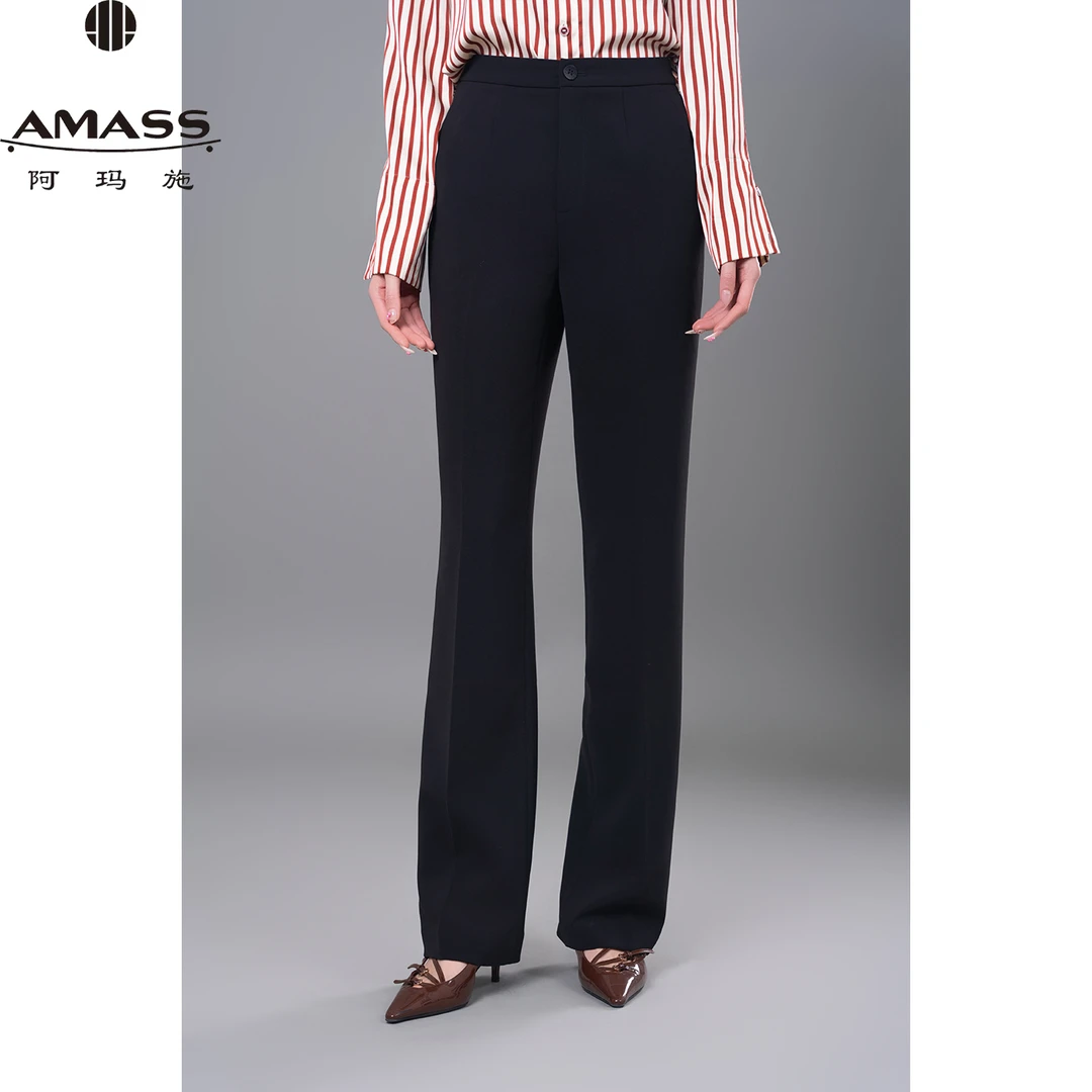 AMASS/阿玛施春季新款高腰显瘦时尚百搭休闲黑色直筒正装裤510055