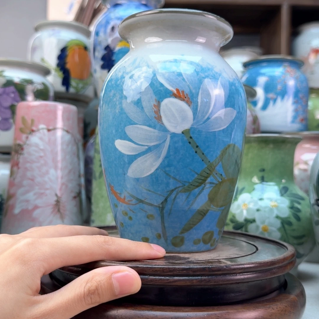 景德镇纯手绘陶瓷花瓶无孔