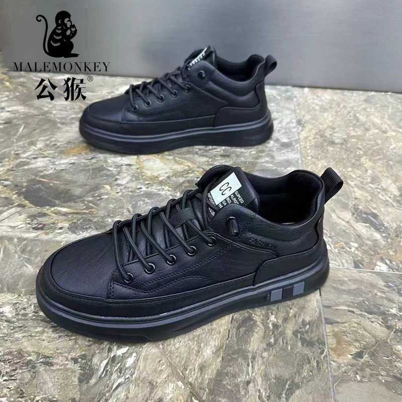 公猴男鞋秋季黑色软底板鞋男士一脚蹬工作鞋防滑防水运动鞋-BD818