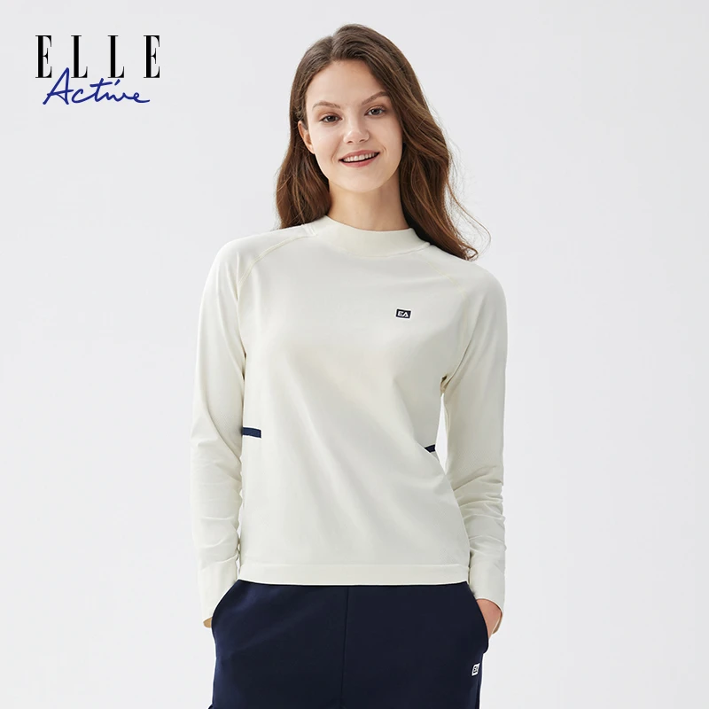 ELLE Active无缝运动长袖T恤女士高弹亲肤修身圆领打底衫上衣百搭