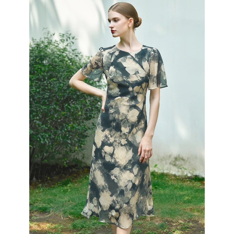 春夏新款气质优雅时尚桑蚕丝连衣裙 之72205H
